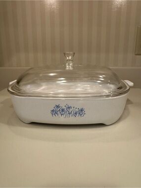 Vintage Corning Blue Daisy Casserole Made For Sears
